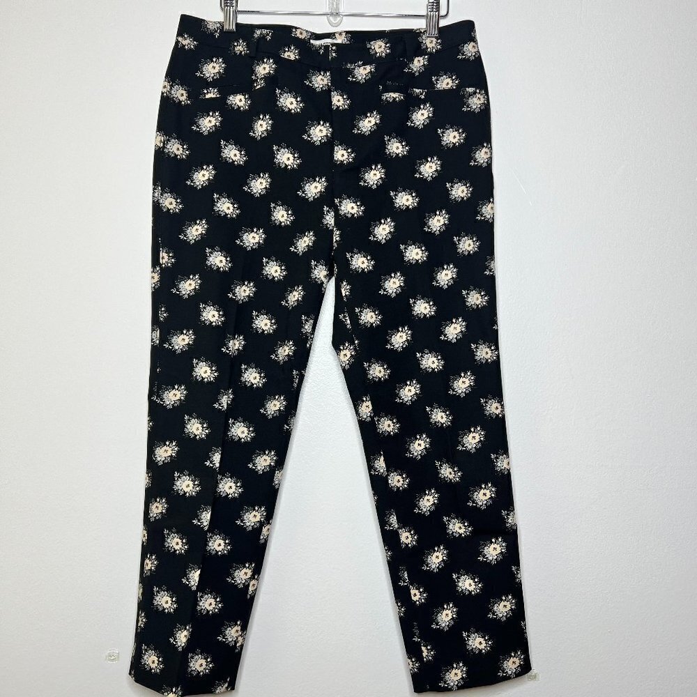 Club Monaco Womens Trousers 10 Twill Pull On Black Floral Cropped Cottage Career